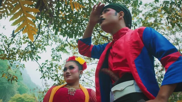 Low Angle Hero Shot of Traditional Indonesian Dancers
