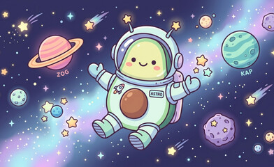 Naklejka premium Cute Astronaut in Space Cartoon Illustration