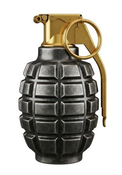Realistic Hand Grenade with Gold Pin and Lever Isolated on White Background for Military and Security Concepts