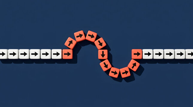Abstract corporate strategy path with white and coral cubes