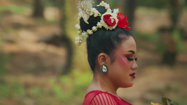 Side Profile Close-Up of Traditional Javanese Dancer