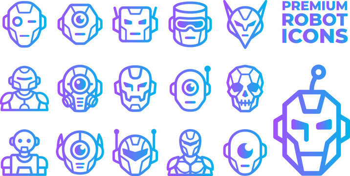 Premium robot icons collection vector set futuristic cyborg symbols.