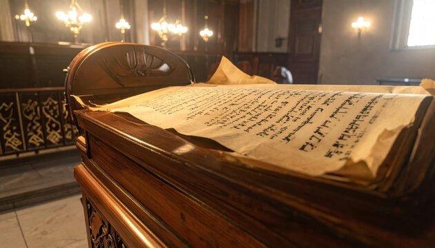 Fragment of an Ancient Hebrew Torah Scroll Parchment with Aged Script