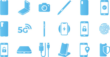 Fototapeta premium Set of smartphone icons, mobile technology, and communication device symbols.