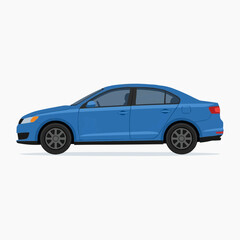 Obraz premium Blue Sedan Car Side View Isolated on White Background