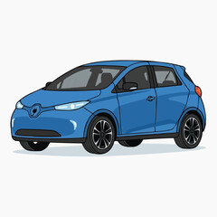 Fototapeta premium Blue electric car illustration on white background
