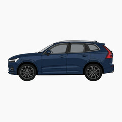Obraz premium Blue Volvo XC60 SUV car side view illustration on white background