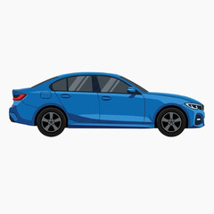 Obraz premium Blue Sedan Car Side View Illustration Isolated on White Background