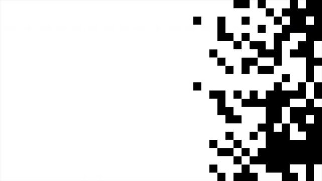 Abstract pixel transition moving across the screen, digital block wipe, minimalist square dissolve, retro 8-bit overlay, mosaic reveal animation 4k video