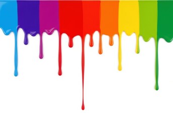 Fototapeta premium Colorful Rainbow Paint Drips on White Background - Vibrant Liquid Splatter and Flowing Ink Art for Creative Design
