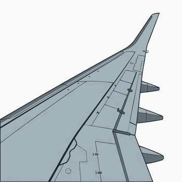 Airplane wing with winglets and flaps seen from above isolated on white background