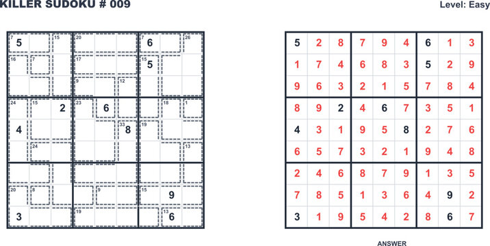 Daily Killer Sudoku Puzzle Grid #009 with Answer Sheet
