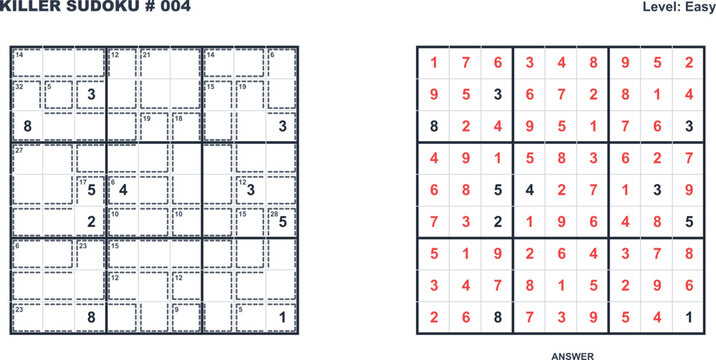 Mathematical Killer Sudoku Puzzle Grid #004 for Beginners