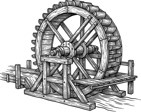 Classic water wheel propelled by flowing flume stream