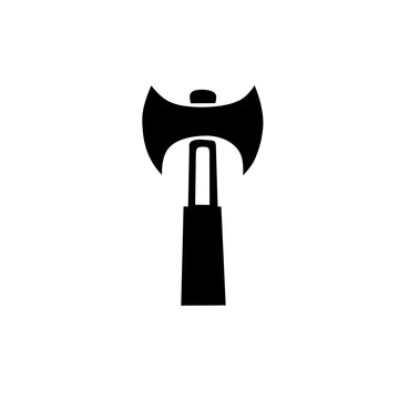 Minimalist black double-headed axe logo with sharp contours. Strong silhouette warrior weapon emblem ideal for security firms, lumber industries, outdoor brands, and gaming logos