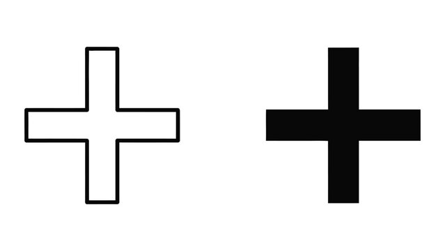 Simple cross and plus sign vector icons