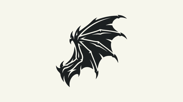 Stylized Black Bat or Dragon Wing Vector Illustration. Dark Fantasy Gothic Creature Design Element on Light Background