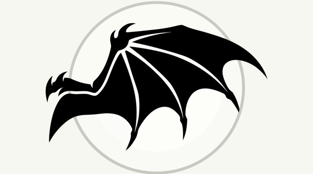 Black dragon or bat wing and claw silhouette icon in circle, mystical fantasy graphic element for dark gothic designs