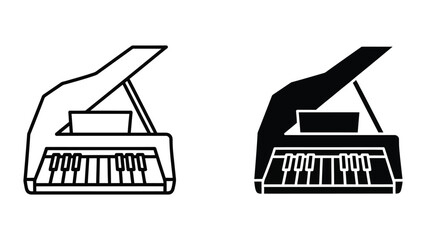Black and white piano keyboard vector icons with open lid © Jahidul