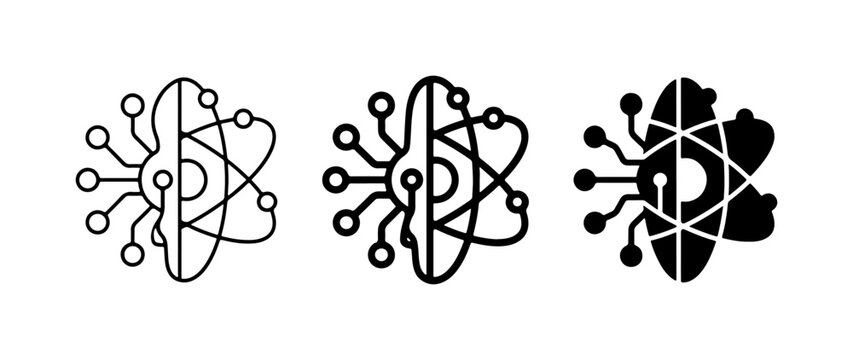 Atomic Structure Icons, Digital Circuitry Symbols, Science Technology Concepts, Vector Graphics