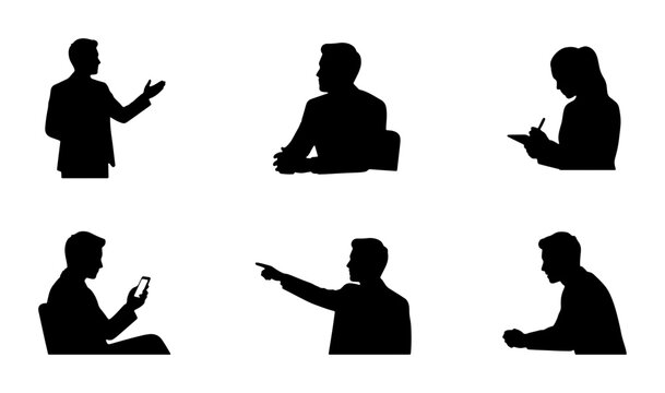 Business Meeting Silhouettes: 6 Vector Icons for Presentations, Office Work, and Professional Communication
