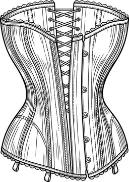 Vintage victorian corset illustration with laced back and intricate detailing