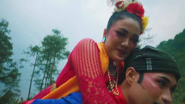 Close Up of Romantic Couple Laughing During Piggyback