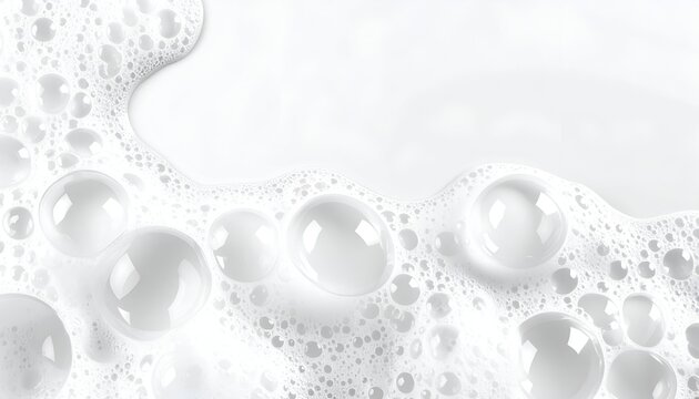 Close-up white soap bubbles, frothy texture, soft gradient light