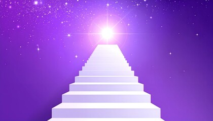 Fototapeta premium Stairway to Heaven White stairs ascend toward a radiant light in a purple cosmos