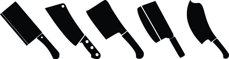 Kitchen cleaver knife vector set, meat chopper or butcher blade symbol isolated on white background © TAHERA
