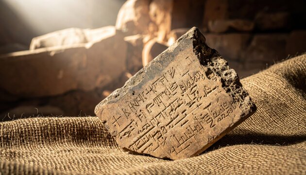 Weathered clay tablet fragment displaying ancient cuneiform script, a historical artifact of early civilization