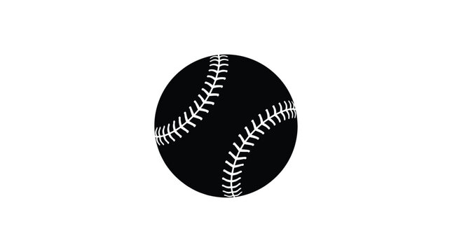 Black baseball silhouette with white stitching on a white background silhouette