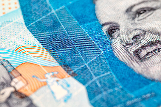 Colombian 2000 Mil Pesos banknote featuring the portrait of artist Debora Arango. Colombian national currency cash.