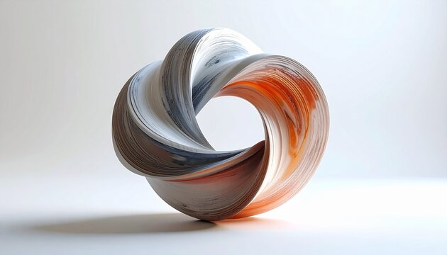 Abstract Mobius Strip Sculpture with Gradient Colors on White Background.