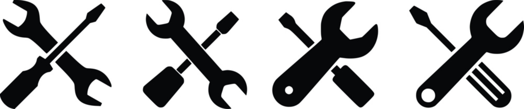 Wrench and screwdriver crossed icon vector set, repair tools symbol isolated on white background