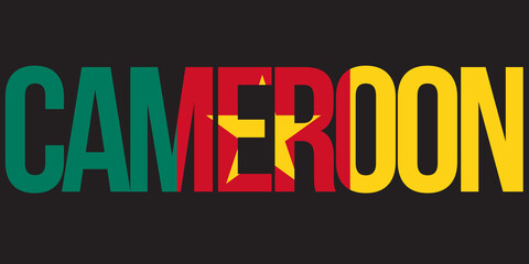 Obraz premium Cameroon, The Word Cameroon, Cameroon Flag, Flags, Vertical Stripes, National day, bold letters, Red, Yellow, Green, Star, 20 May 1972, Lettering,