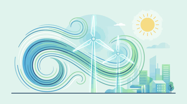 Modern urban landscape thriving with sustainable wind energy, beautifully illustrating the dynamic power and innovative capabilities of a Wind Energy Intelligence Network for a greener future