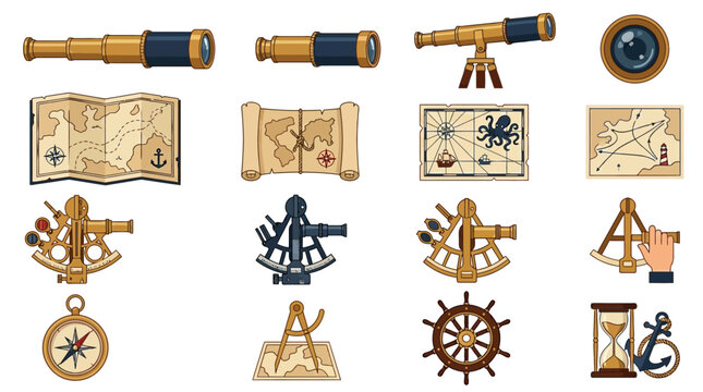 Vintage Navigation Tools Icons.