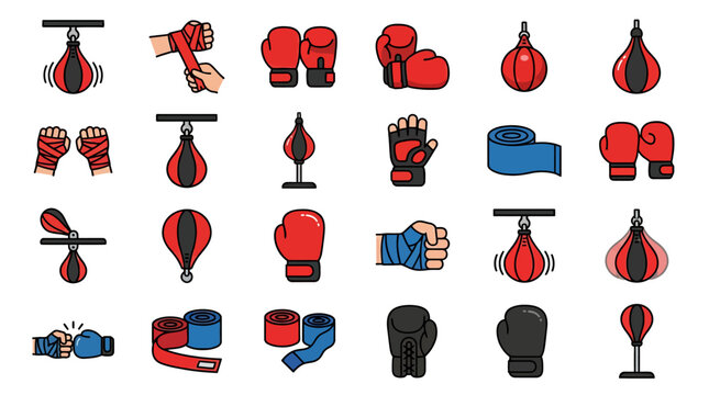 Boxing Gloves and Equipment Icons.