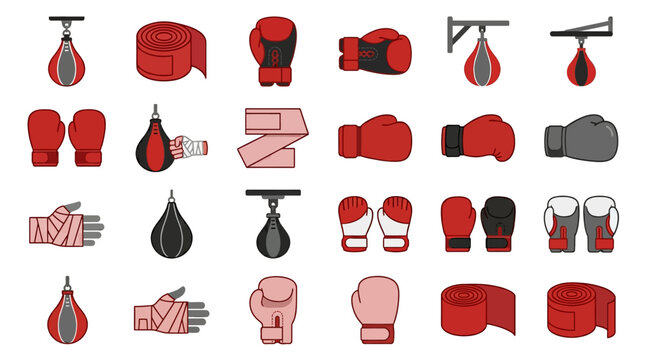 Boxing Gloves and Equipment Icons.