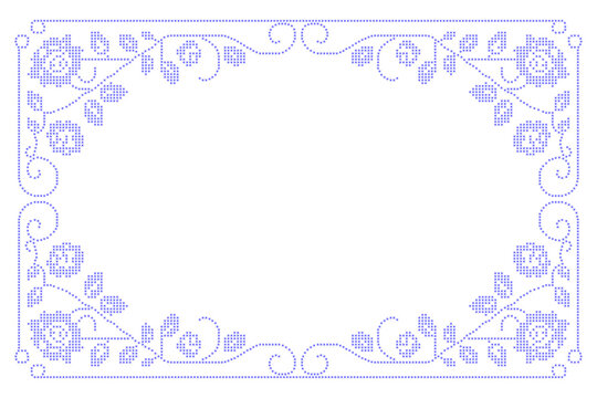 Embroidered cross-stitch border frame. Decorative ornament embroidery frame vector illustration