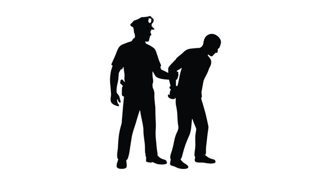 Police officer arresting a suspect in black silhouette