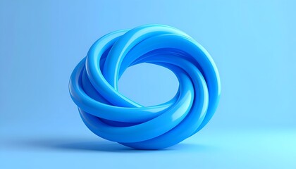 Fototapeta premium Knotted blue ring object against matching seamless backdrop, minimalist
