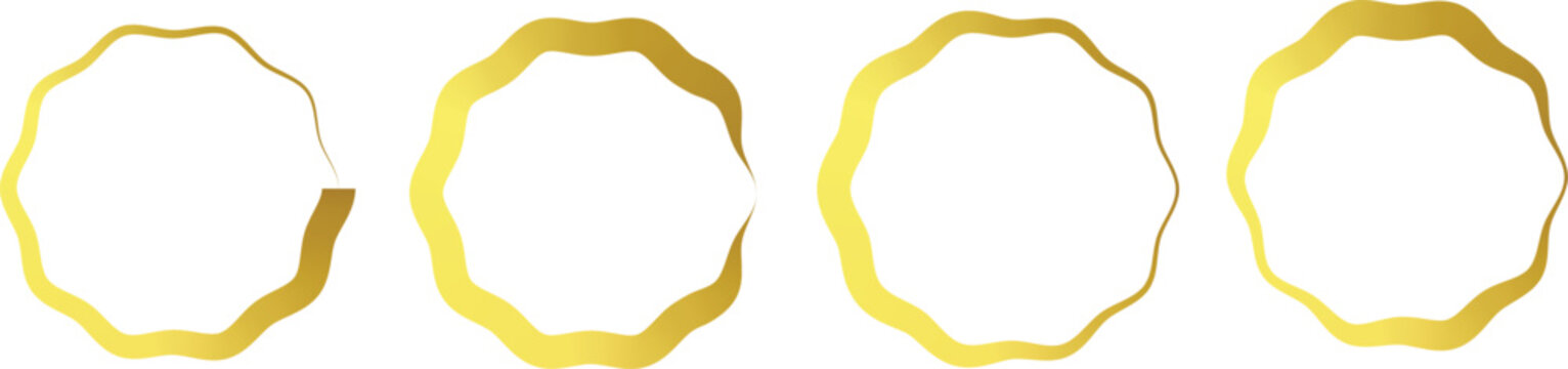 Four golden irregular frames with textured edges isolated on white