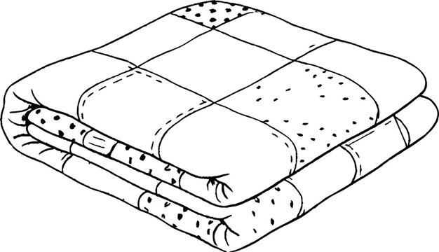 Folded patchwork quilt with patterned squares