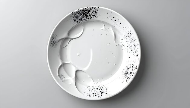 Elegant white plate with black speckles and curved indents
