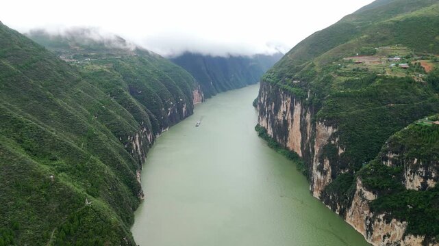 Misty Yangtze River Canyon in Three Gorges China