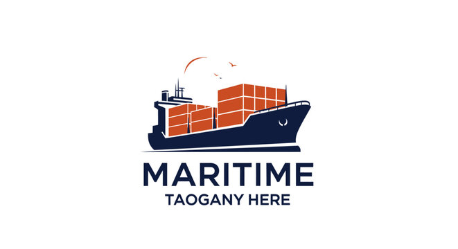 Maritime Cargo Ship Illustration with Containers and Seagull.