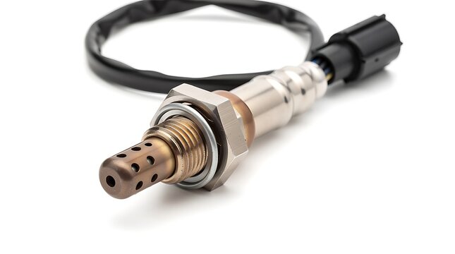 Oxygen sensor automotive part with black wire isolated on white