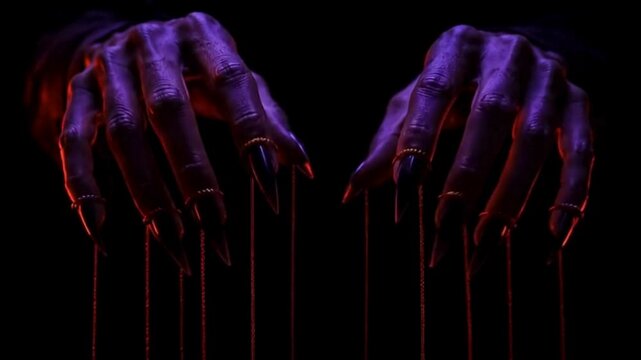 Monstrous Monster Hands With Claws Emerging From Black Velvet Darkness